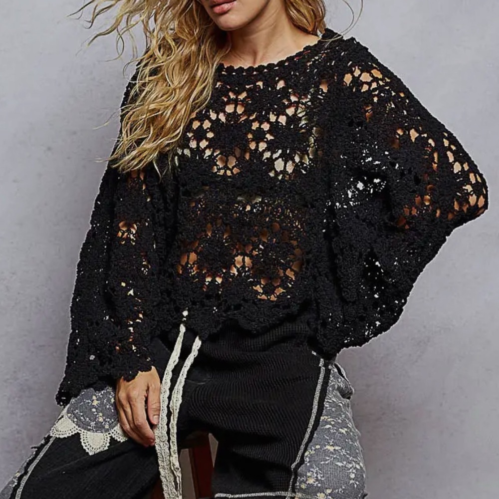 NEW POL 48 hr : “The Darling”Black Crochet Lace Top